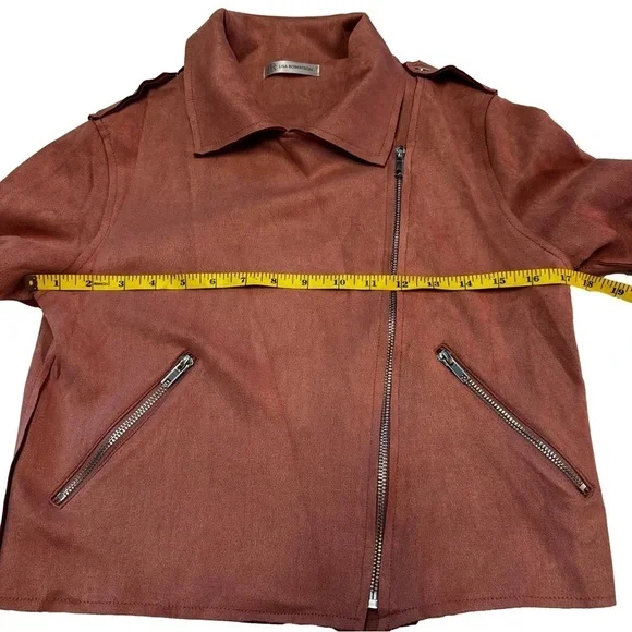 Lisa Robertson Size Small Brown Faux Suede Moto Jacket Coat Snaps Zippers NEW - Picture 9 of 15